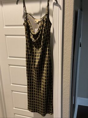 Michael Kors Black and Gold Slip Midi Dress